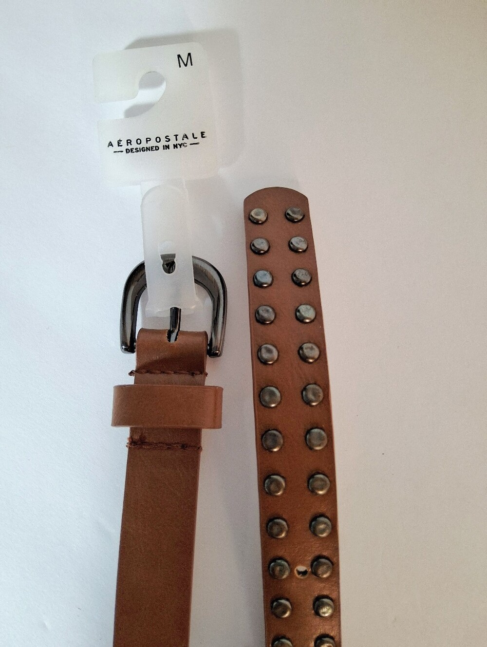 💎Aeropostale Womens Tan Narrow Braided Studded Belt Size Medium Y2K - Picture 6 of 12